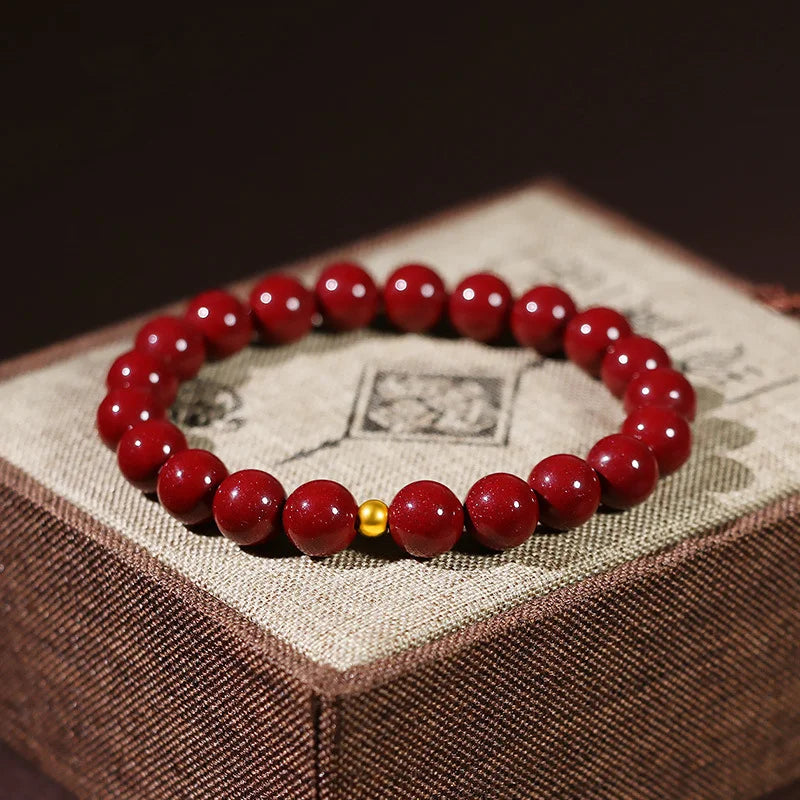 Lucky Imitation of Hotan Jade Cinnabar Red Gold Color Bead Natural Stone Beaded Bracelet for Women Bracelet Party Good Luck Gift