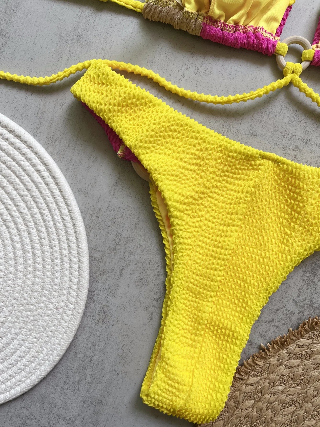 Sexy Neon Green Bikini Set 2025 Tassel Drawstring Side Thong Swimsuit Women Summer Push Up Swimwear Bathing Suit Beach Wear