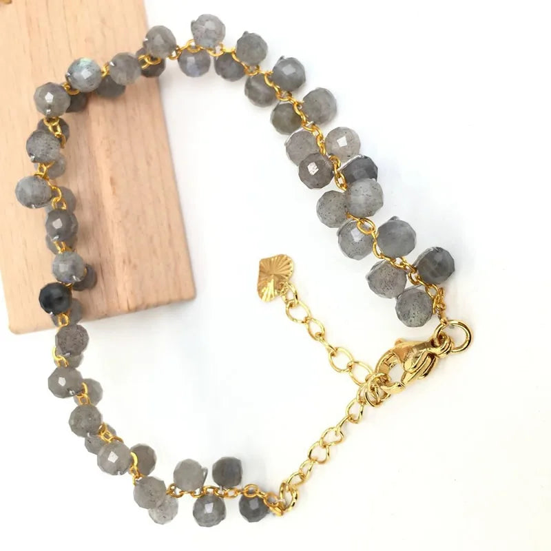 Gold Color 4MM Natural Stone Tourmaline Crystal Quartz Bracelet on Hand for Women Jewelry Party /Wedding Luxury Gift Handwork