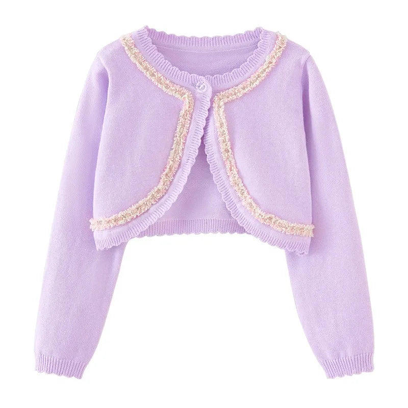 2-14 years old Purple girls Cardigan Thin Spring Children's knit sweater 3 4 6 8 10 12 14 year old children's clothing