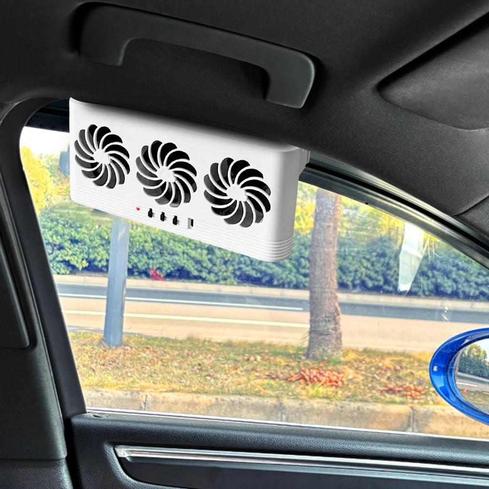 Solar Powered Car Radiator Cooling Fan with 3 Air Outlets Car Window Air Vent Fan USB Powered Auto Ventilation Fan for All Cars