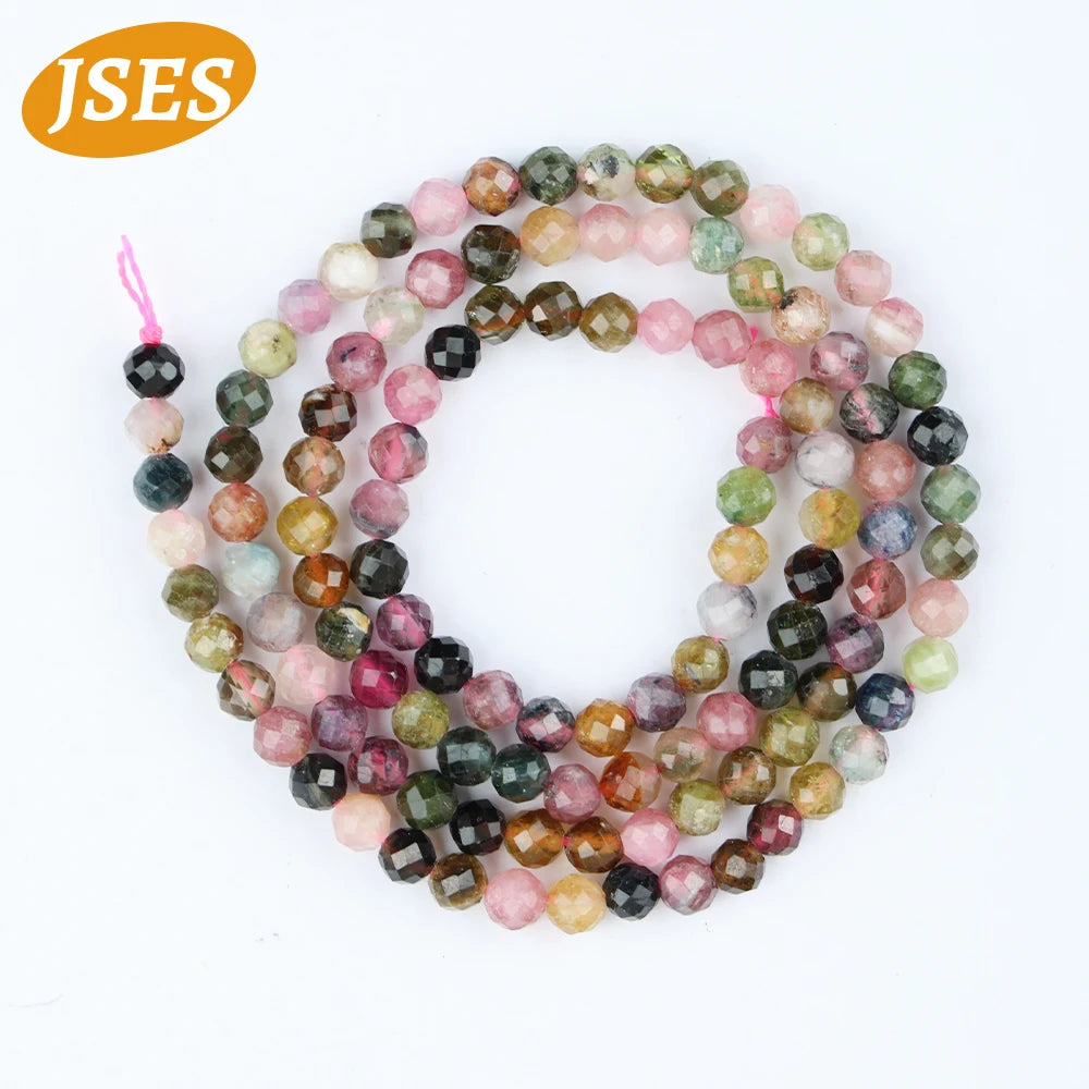 Natural Colorful Tourmaline Faceted Beads Round Loose Spacer Beads for Jewelry Making 3/3.5mm Bracelet DIY Accessories Charms