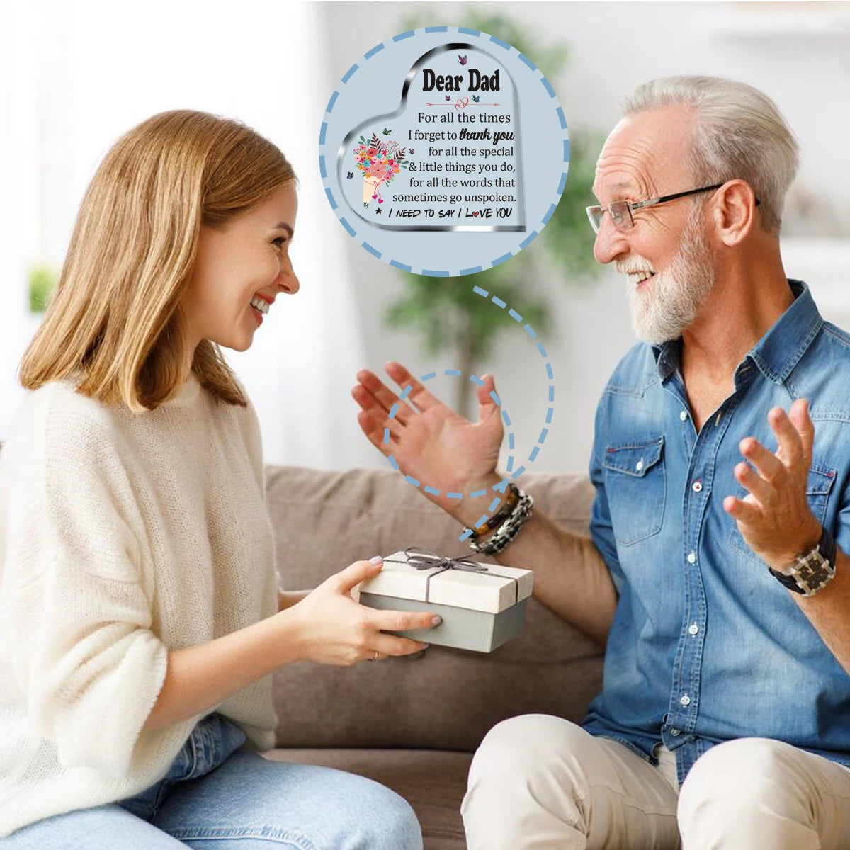 Birthday Gifts For Father Thank You Dad Gifts for Father's Day From Son Daughter Acrylic Heart Desk Plaque Sign For Table Decor