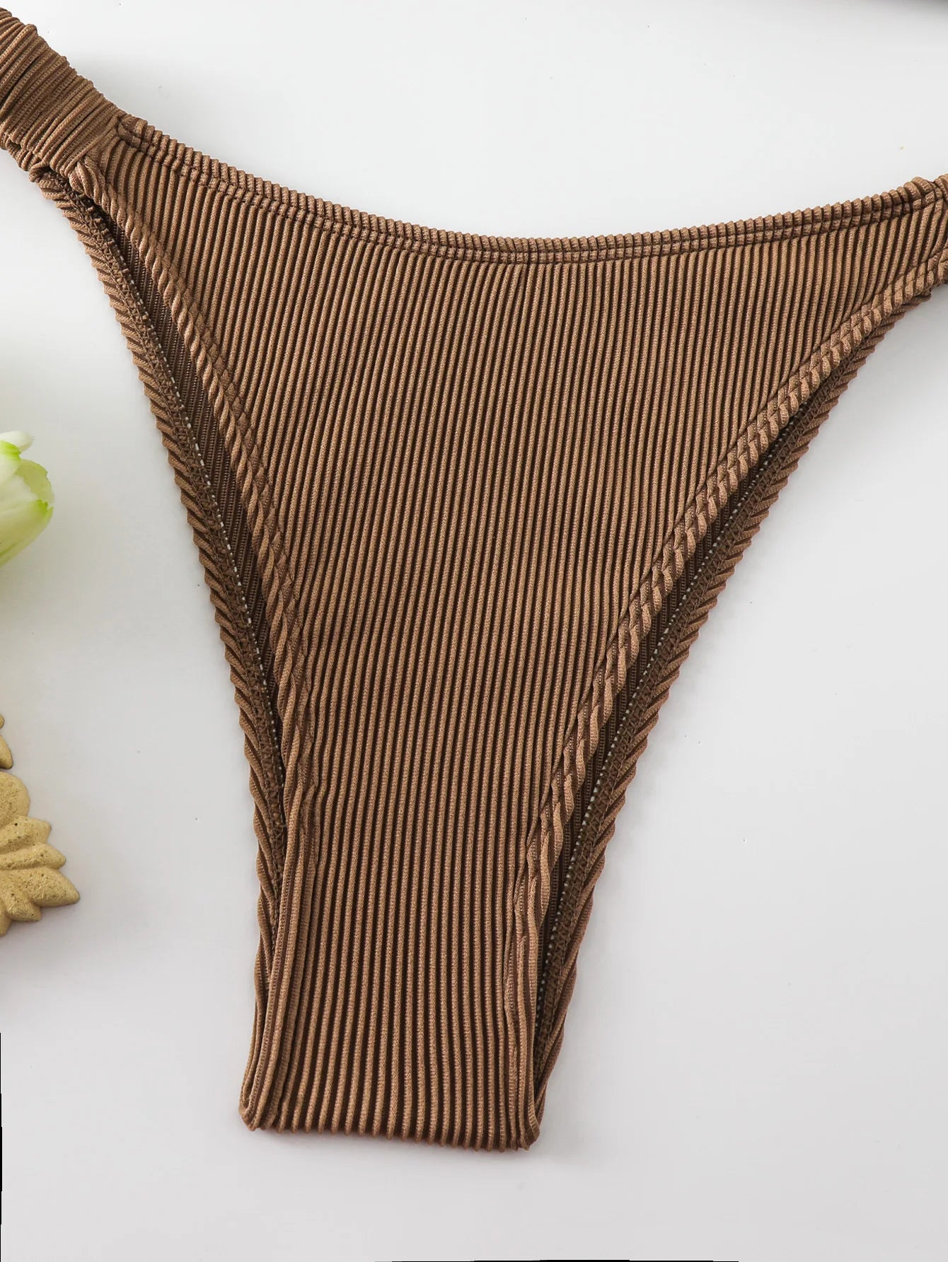 Sexy Micro Bikinis Sets Two Pieces Swimsuit Brown Swimwear Female Thong Brazilian Biquini Bandeau Ribbed Beach Wear Bathing Suit