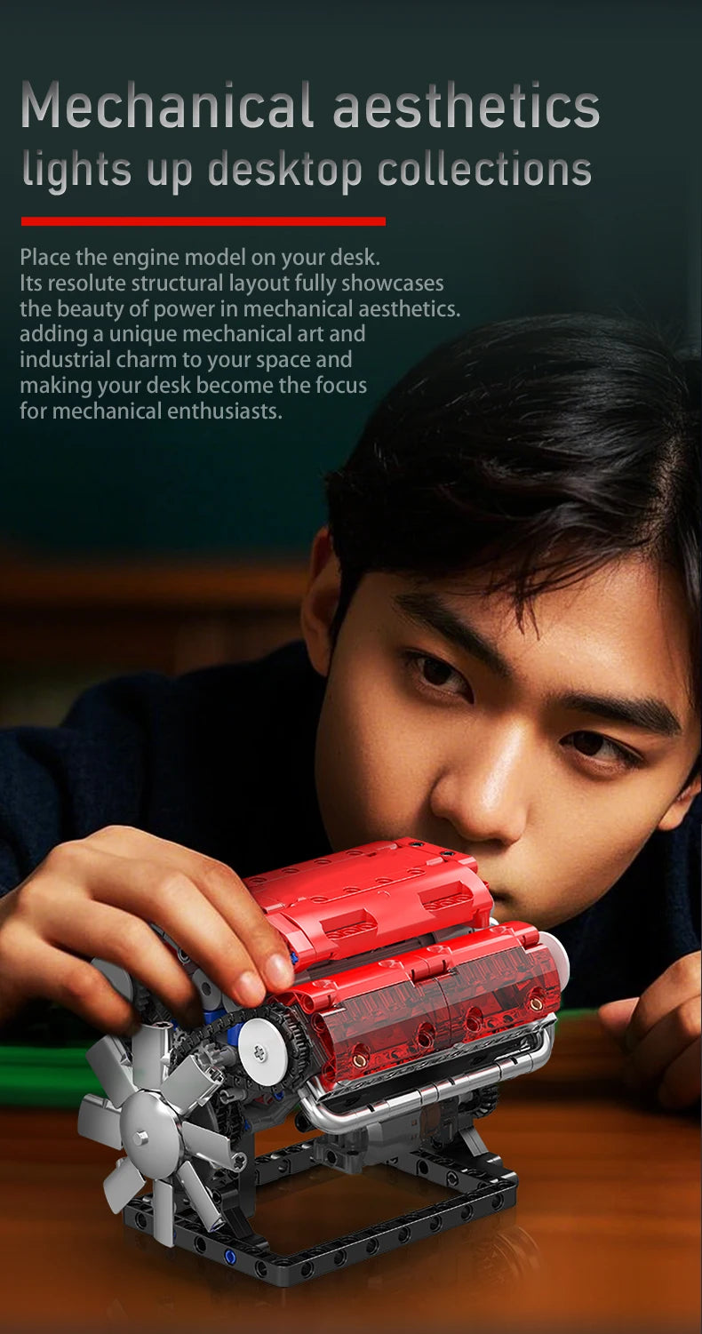 Mould King 10088 The V8 Engine Building Block Assembly Technical Car Brick Set Educational Car Engine Toys Kids Christmas Gift