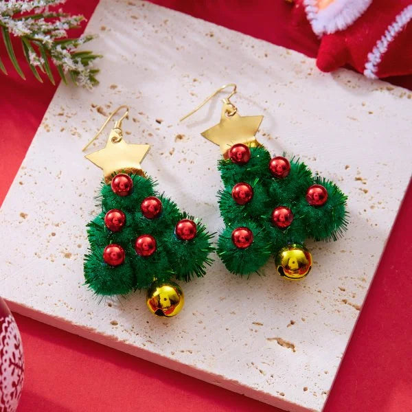 Green Christmas Tree Zircon Crystal Star Earrings Stud For Women Dangle Xmas Party Jewelry Party Gift