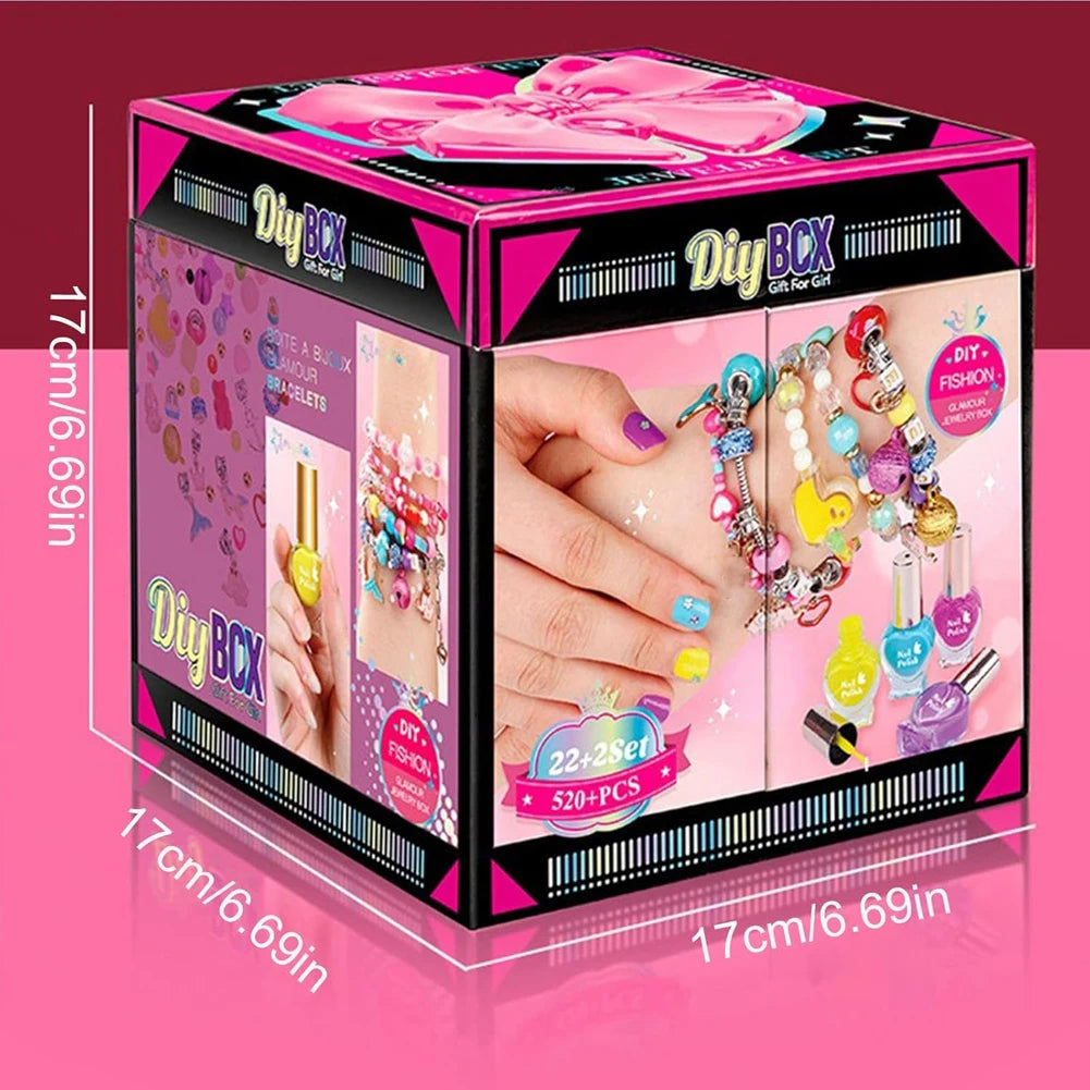 Charm Bracelet Making Kit with Jewelry Box & Nail Polish Jewelry Making Kit Birthday Christmas Gifts for Girls Ages 6-12