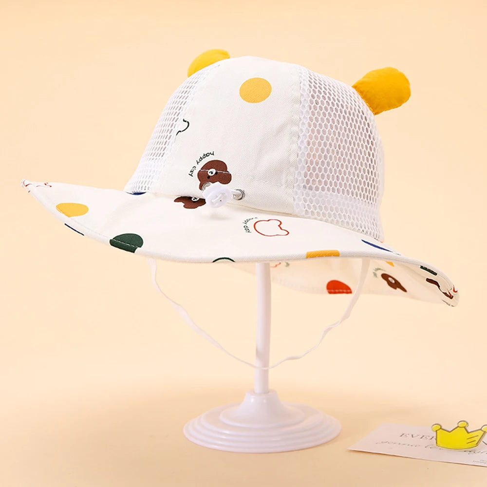 Baby Fisherman Hat Cartoon Bear Mesh Summer Bucket Hats Sun Protection Windproof Boys Girls Caps For Kids 2-6 Years