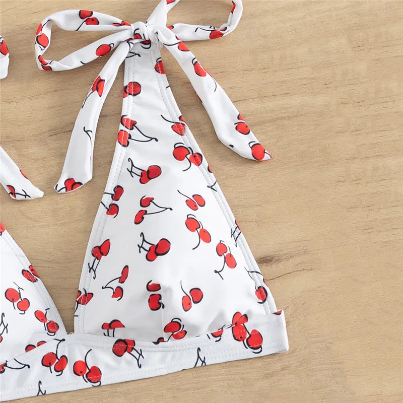 Sexy Cherry Print Swimsuits Women Push Up Bikinis Sets High Waist Swimwear Knotted Straps Bathing Suit Bathers Bikini 2024 Mujer