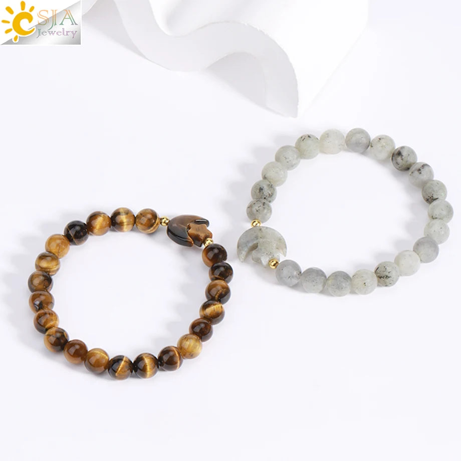 Natrual Stone Bracelet for Women Energy Star Moon Crystal Charm Tiger Eye Pink Quartz Bangle Bead Bracelets Relationship T019