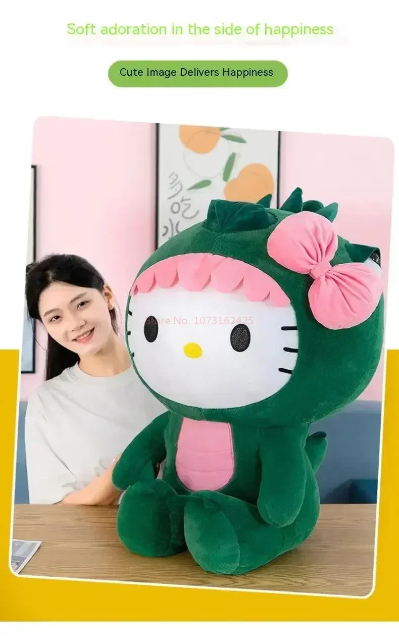 Sanrio Dinosaur Hello Kitty Plush Toy Kawaii Anime Kitty Plushie Pillow Cute 35/50/65cm/80cm Cartoon Stuffed Doll Christmas Gift
