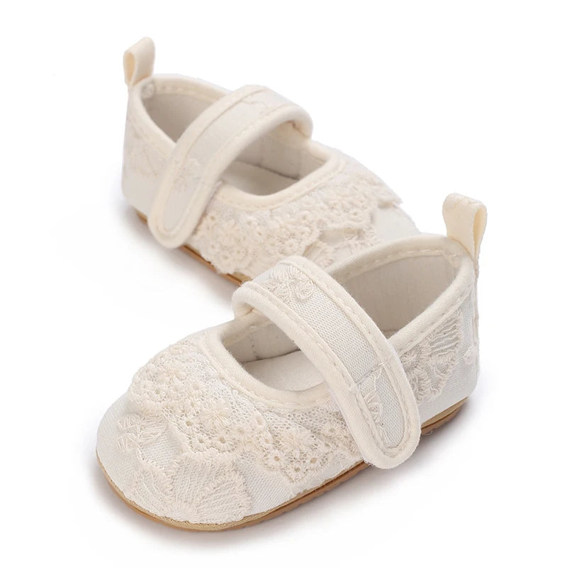 Cute Lace Baby Princess Shoes for Spring And Autumn 0-18M Infant Girls Anti-Slip Rubber Sole Bow Detail Anti-Slip Footwear