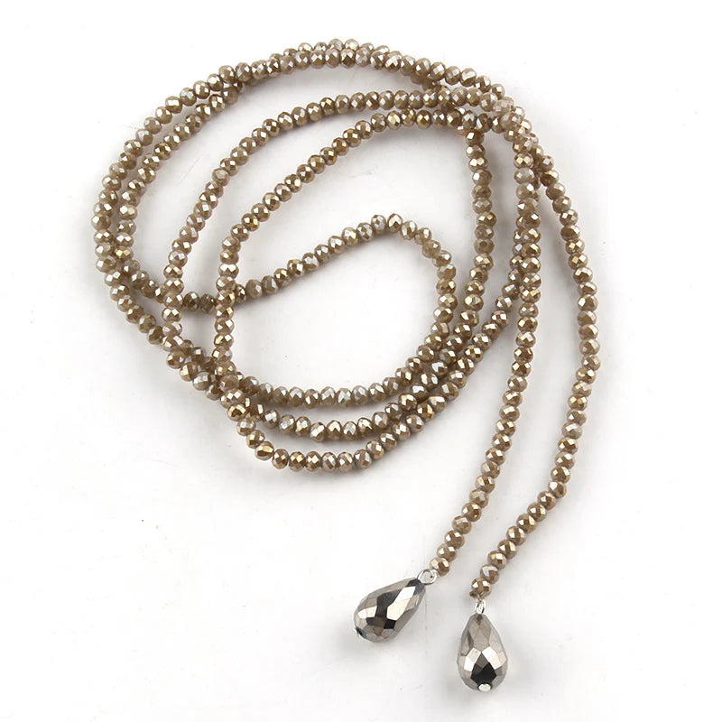 Mini Brown Crystal Beads Statement Necklaces Glass Beads Neck Long Water Drop Necklace