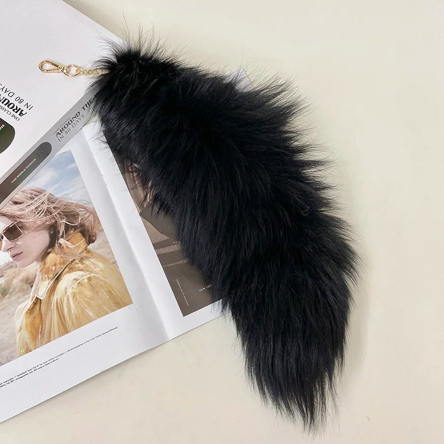 Naturally Fashion Fox Tail Keychain Wolf Tail Fur Tassel Bag Tag Black And Brown Charm Keyring Pom Pom Holder Strap Chain Gifts