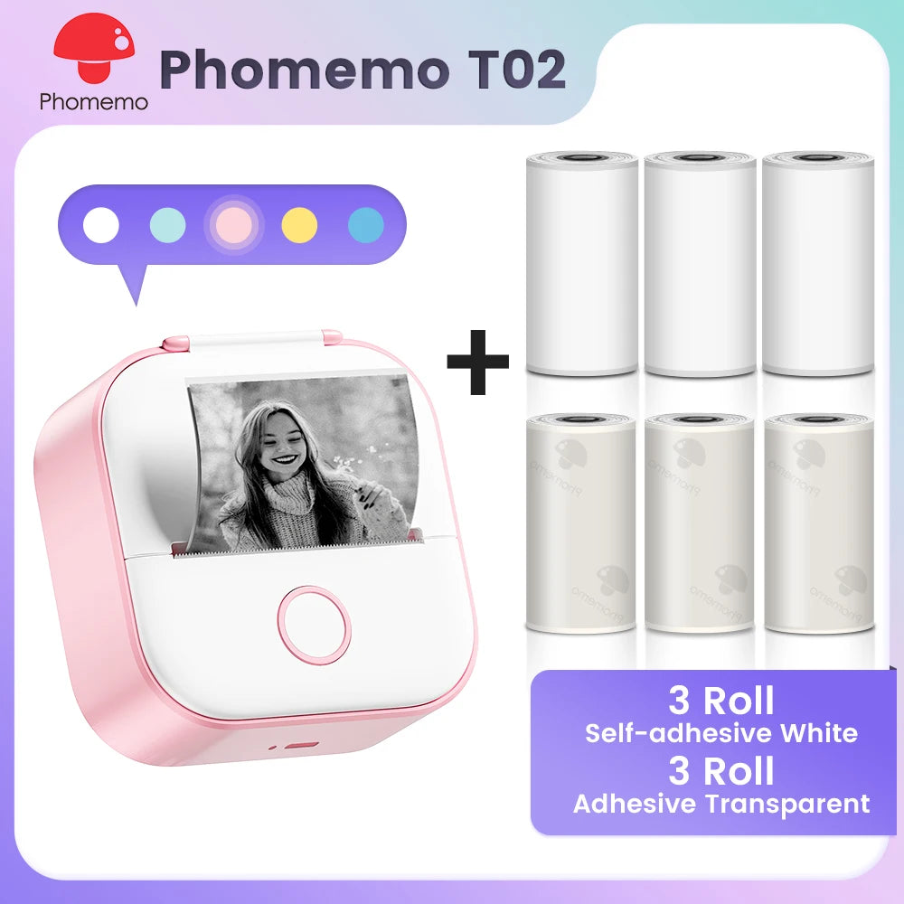 Phomemo T02 Pocket Printer Mini Portable Label Maker Self-adhesive Sticker mini impresora portatil impresora etiqueta adhesivas