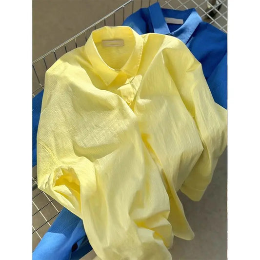 Ins Korean Milky Yellow Sun Protection Shirt Jacket Women's Autumn and Summer Loose Shirt Long-sleeved Top