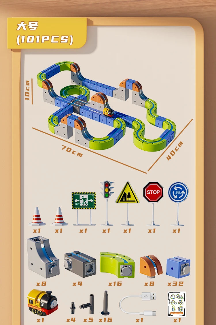 Magnetic Car STEM Racing Car Railtrack Set 2025 - Montessori Motorized Train & Gravity Maze Toy, Christmas Gift for Kids