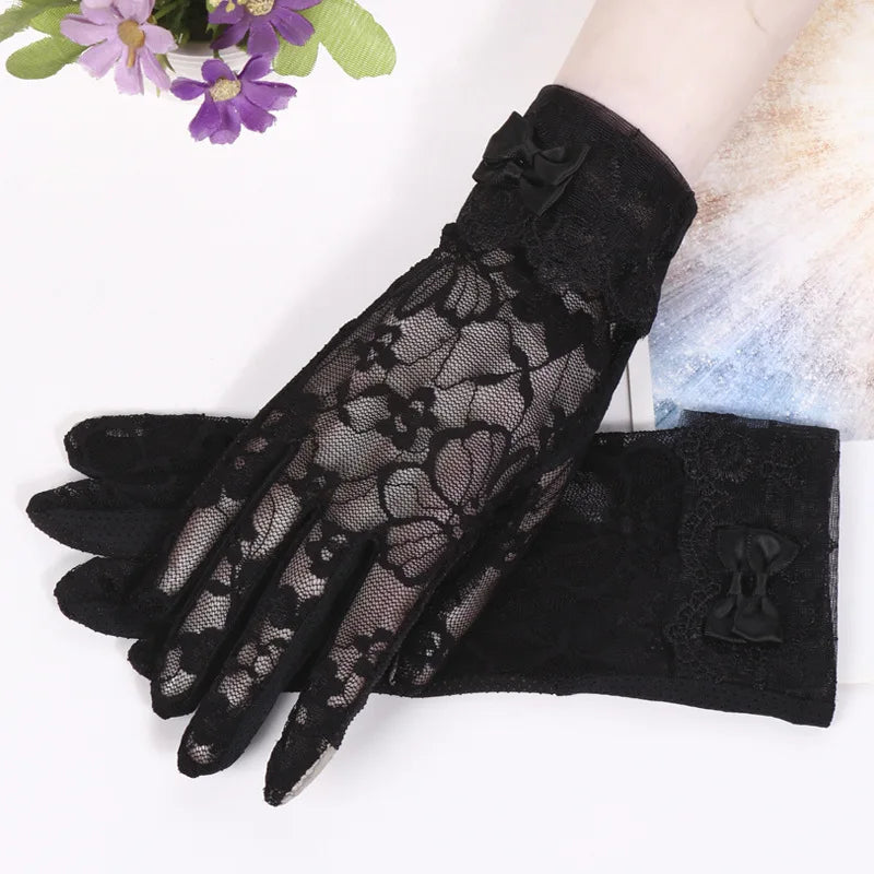 New Women's Summer Ice Silk Lace Anti Ultraviolet Thin Electric Car Driving Anti-skid Breathable Cool Sun Protection Gloves