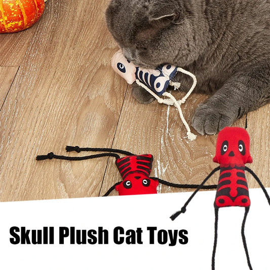 New Halloween Pet Toy with Catnip Inside Soft Durable Skull Plush Cat Toys Teeth Grinding Think Over Stress Relief Pet Supplies