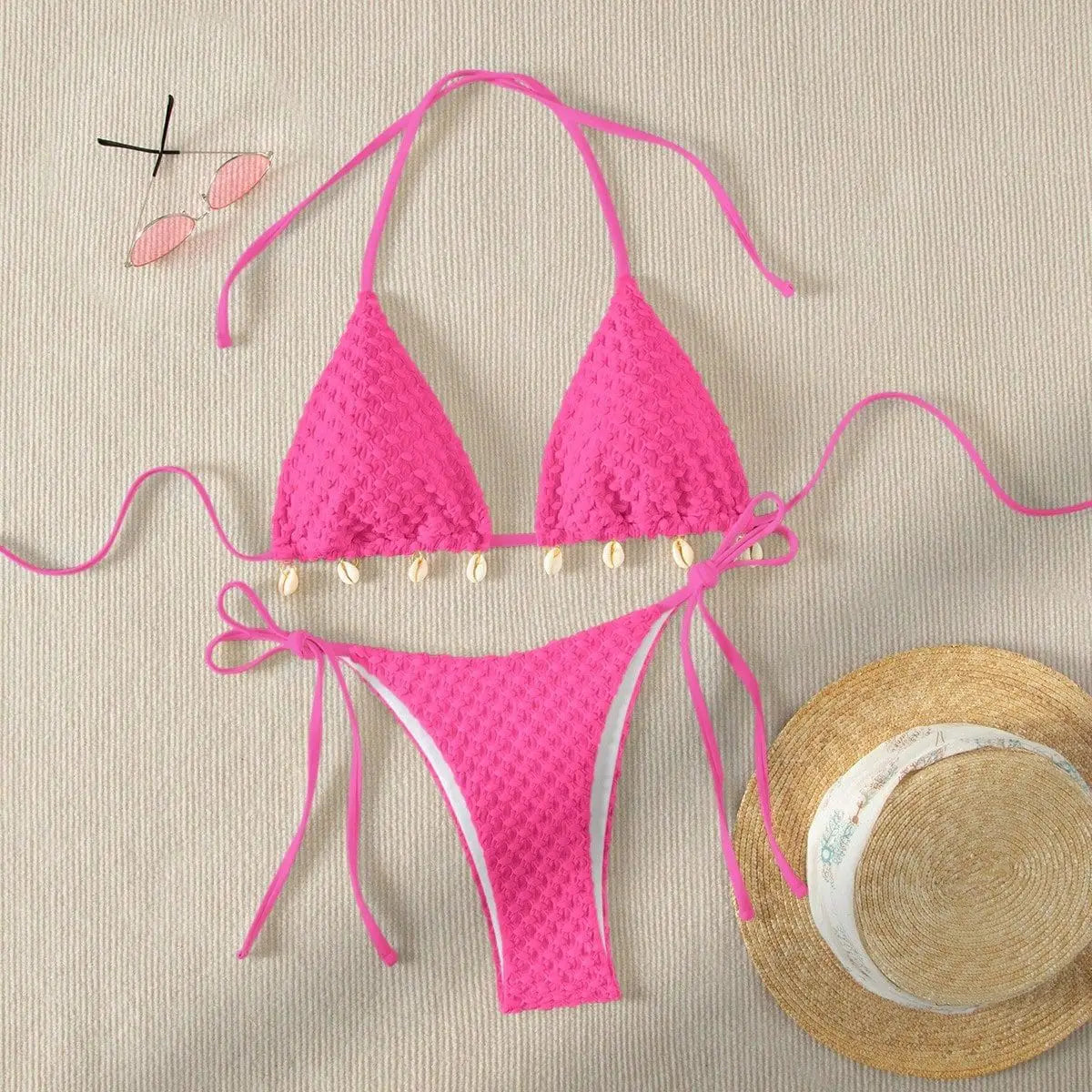 Sexy Bikini Set White Shell Designer Swimsuit 2025 New Halter Push Up Micro Bikinis Summer Bathing Suit Tie Side Thong Swimwear