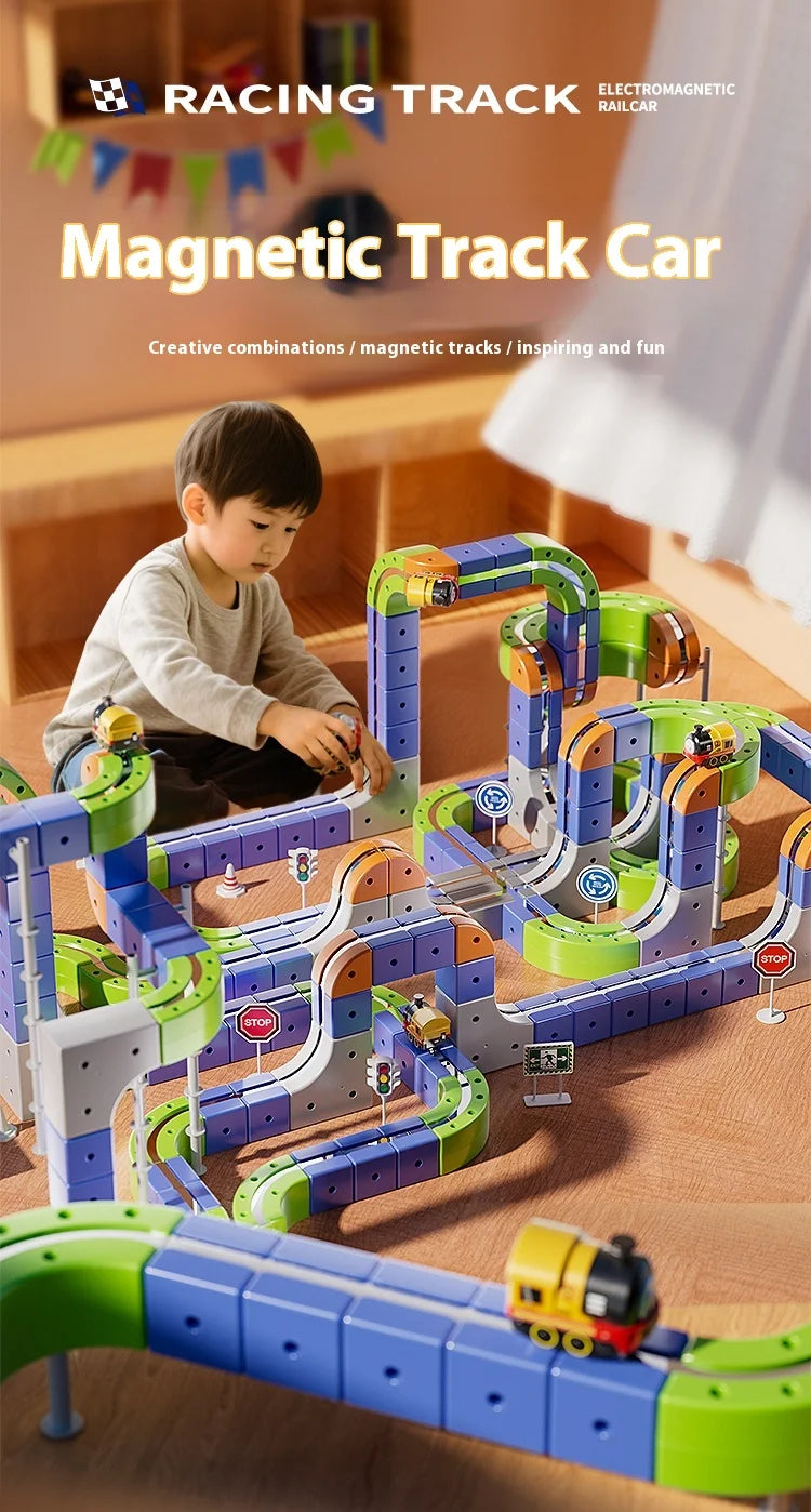 Magnetic Car STEM Racing Car Railtrack Set 2025 - Montessori Motorized Train & Gravity Maze Toy, Christmas Gift for Kids