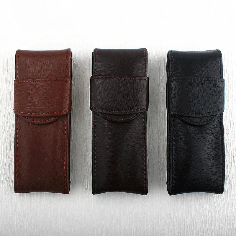 Vintage PU Leather Pencil Bag Fountain Pen Stationery Holder Protective Cover Office School Supplies Retro Pen Torage Case
