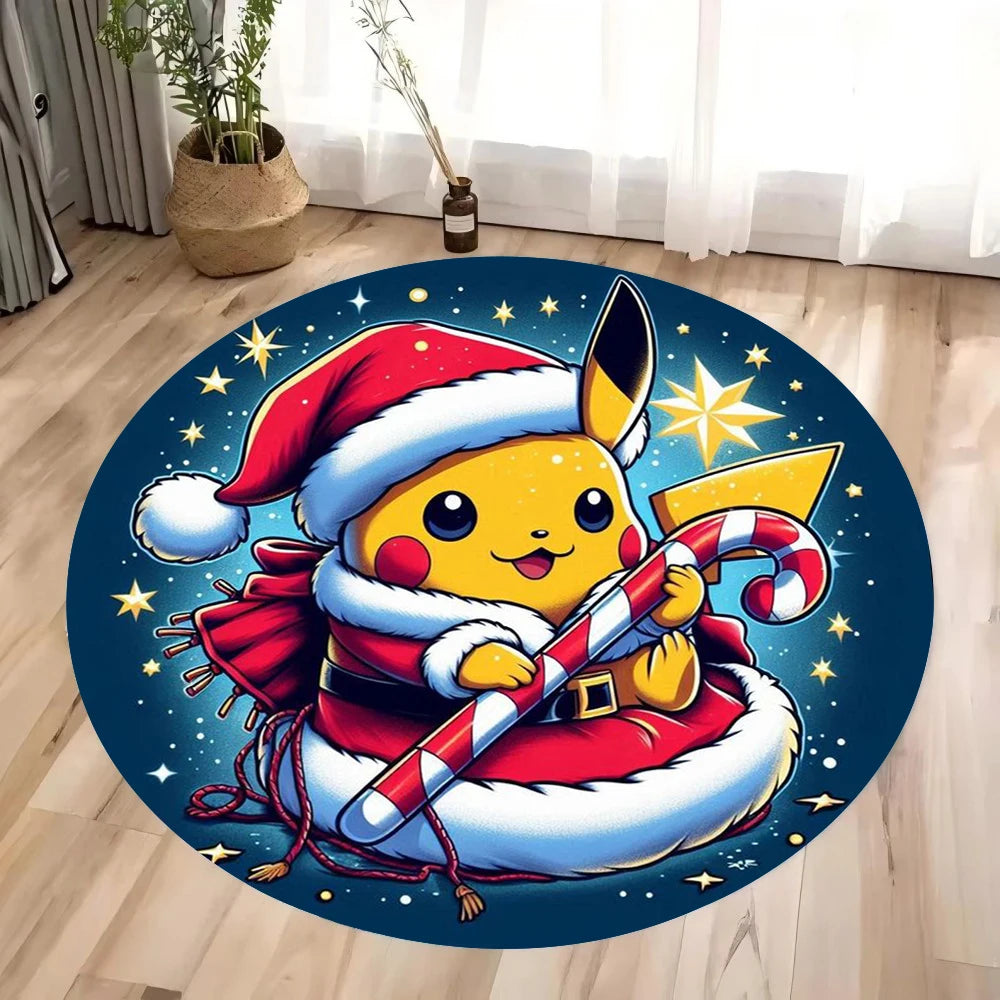MINISO Christmas Themed Pikachu Circular Carpet Kawaii Rug Children's Anti Slip Mat Christmas Decoration Christmas Gift