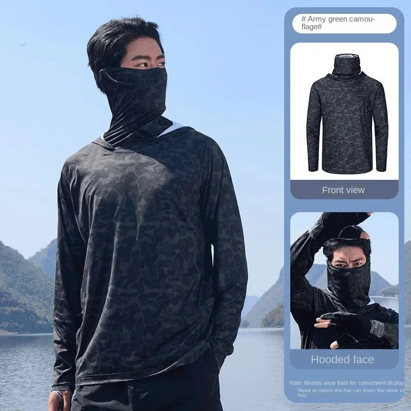 Camouflage Fishing Shirts Sun Protection Clothing Ultra-thin Ice Silk Summer Outdoor Lure UV Protection Breathable Men Shirt