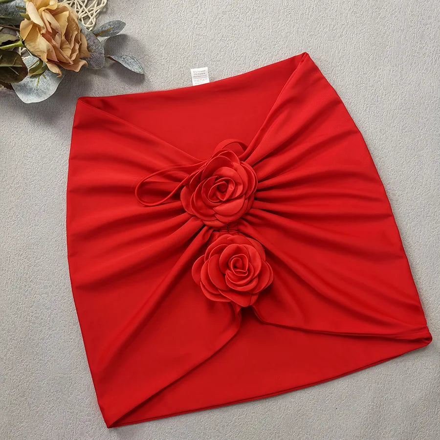 Sexy White Bikinis Sets 3D Floral Designer 3 Piece Swimsuit 2024 Summer Black Push Up Beach Bathing Suit Skirt Swimwear Biquini