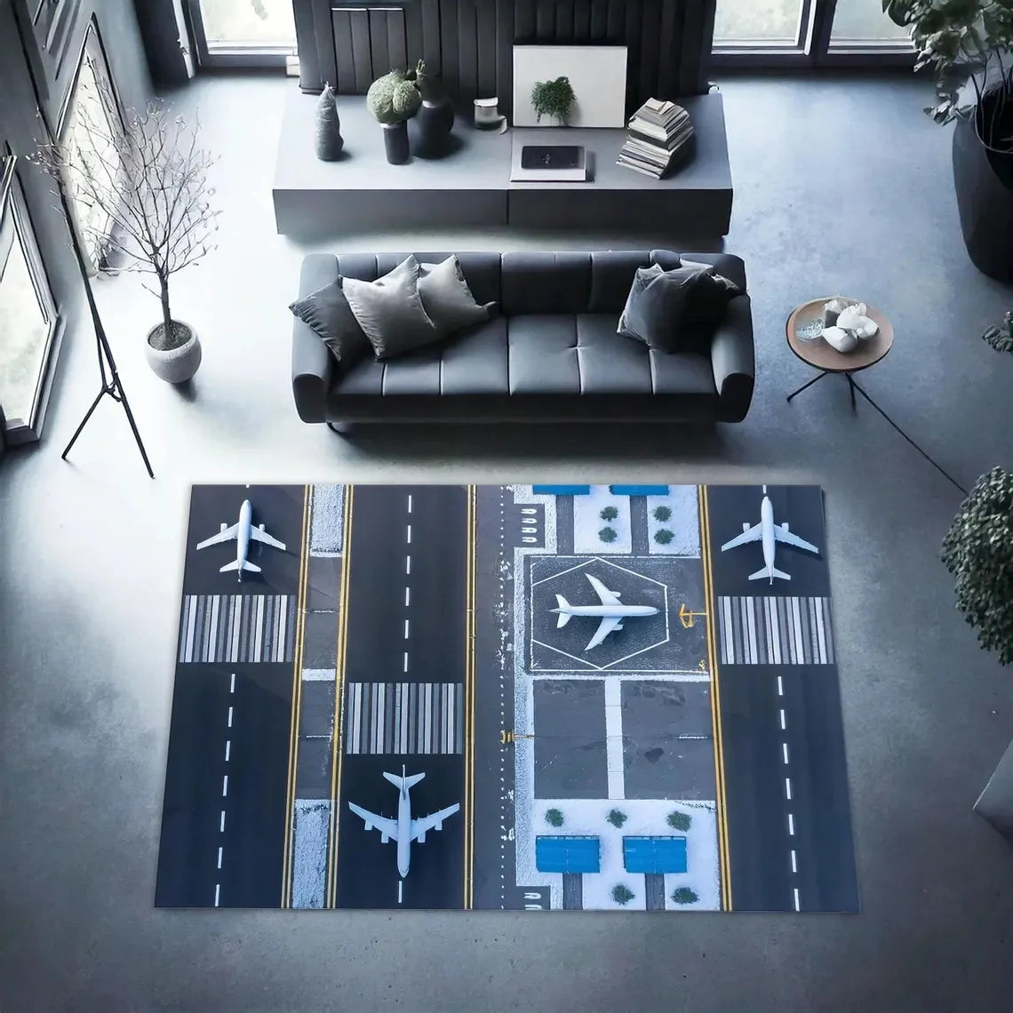 Airport Overlooking Map Theme Carpet for Living Room Decor Kid's Play Mat Sofa Rug Bedroom Bedside Rug Man's Cave Christmas Gift