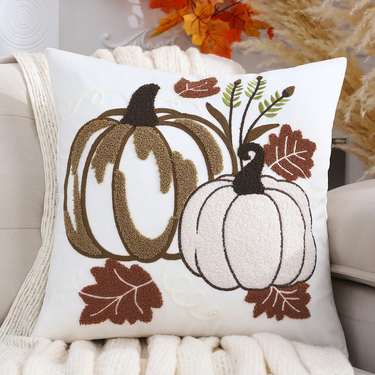 White Halloween Pillowcase Funda Cogines De 45x45 Pumpkin Velvet Embroidery Thanksgiving Decoration Sofa Pillow Cushion Covers