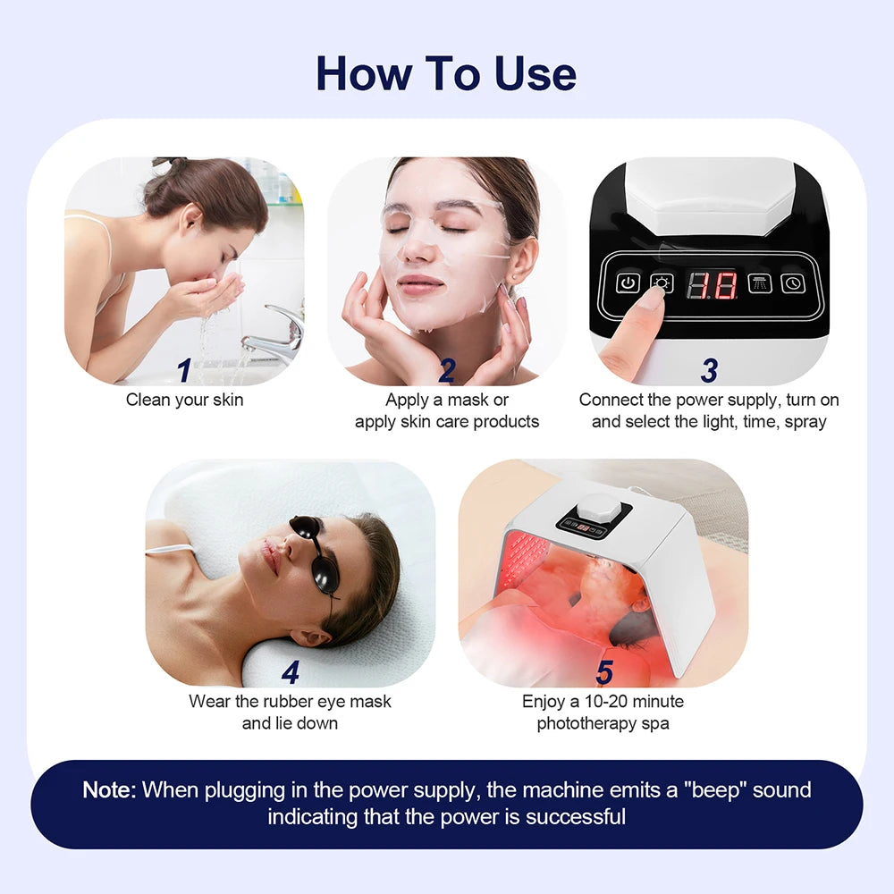 Photon LED Face Mask 7 Colors Nano Spray Beauty Machine Deep Moisturize Skin Care Home Use LED Beauty Mask