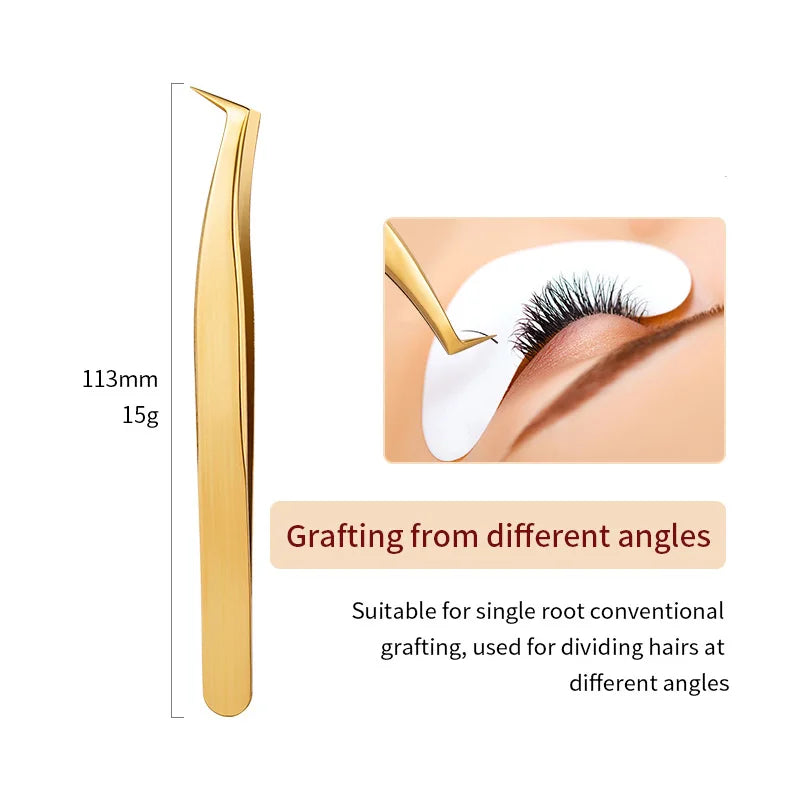 1PC Eyelash Tweezer For False Eyelash Extension Lash Fan Eyebrows Nail Art Clip Cilia Gold Stainless Steel Tweezers Makeup Tools