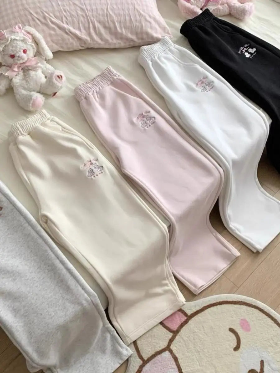 Sweet Girl Cute Straight Pants Spring New Casual All Match Sports Sweatpants Elastic Waist Cartoon Y2k Aesthetic Women Pants