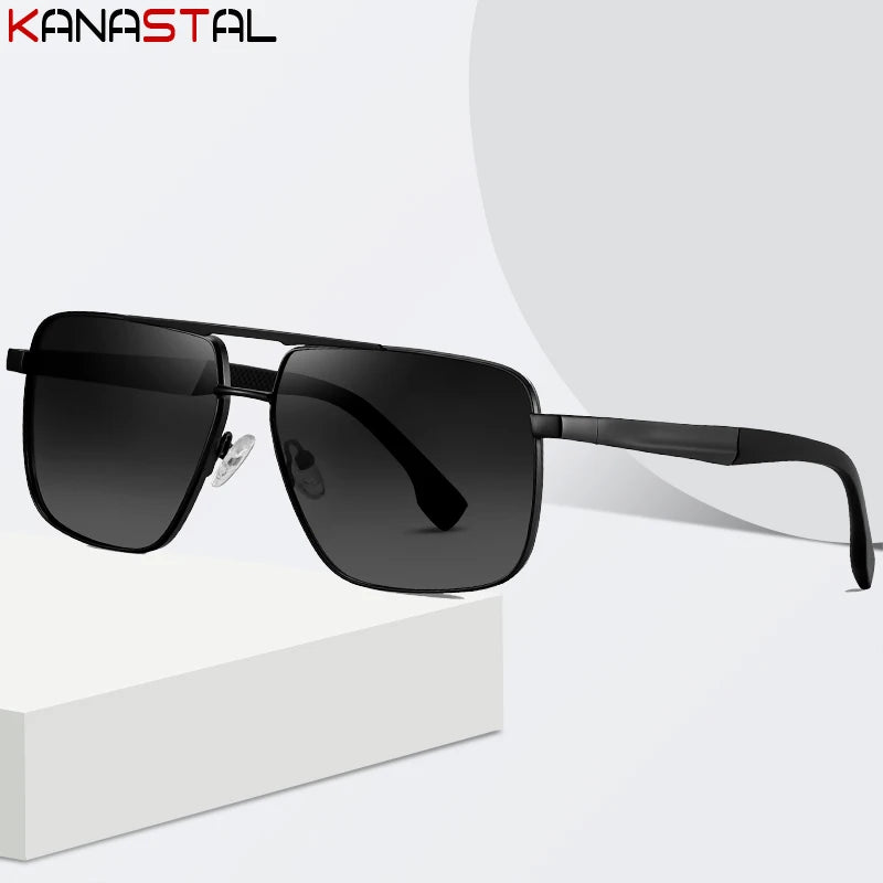 Men Sunglasses UV400 Polarized Sun Glasses Metal Square Eyeglasses Frame Driving Fishing Cycling Goggle Anti Glare Shade Eyewear