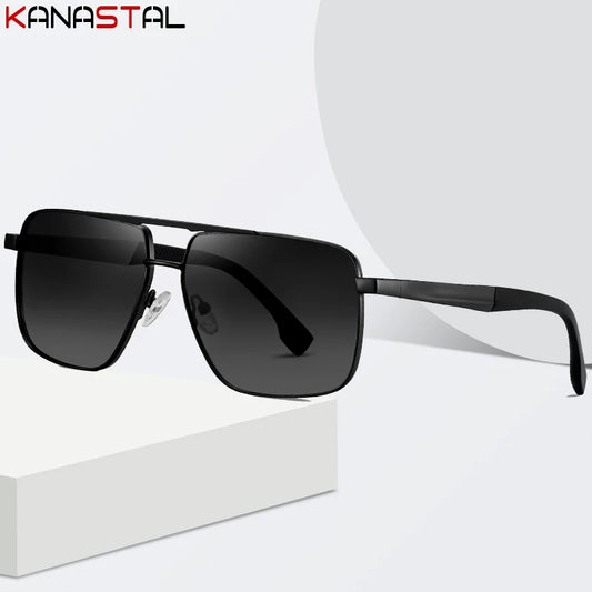 Men Sunglasses UV400 Polarized Sun Glasses Metal Square Eyeglasses Frame Driving Fishing Cycling Goggle Anti Glare Shade Eyewear