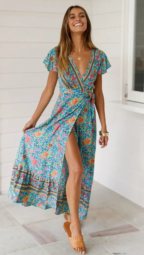 2024 Summer Leisure Hot Sale Holiday Printed Dress Sexy Long Dress Women's Wear