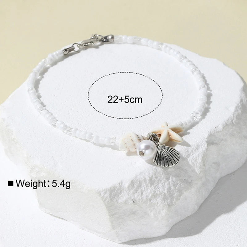 Boho Starfish Conch Bracelet Anklets for Women Cute Adjustable Shell Rice Beads Ankle Bracelets Girls Summer Foot Beach Jewelry