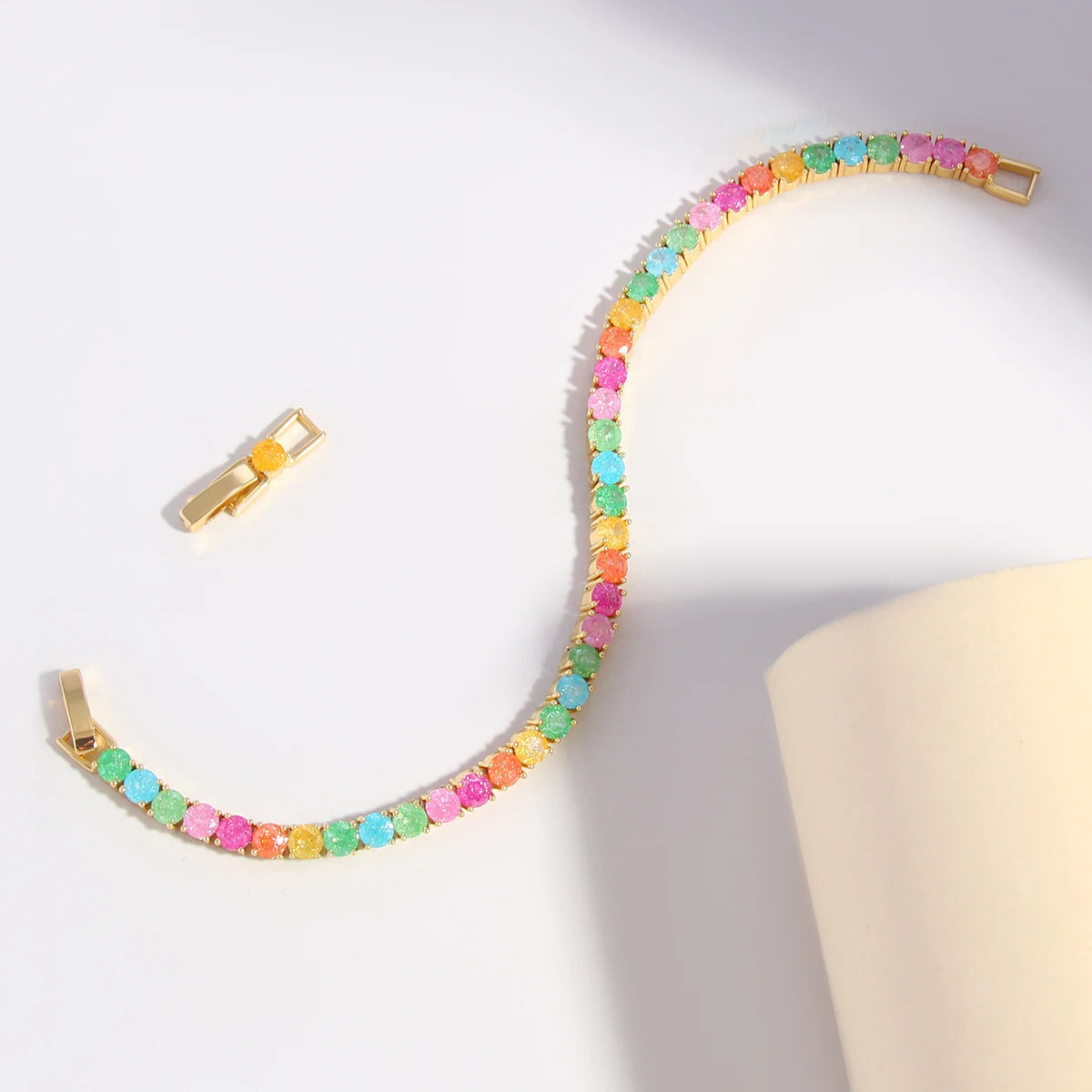 MHS.SUN 2024 New Luxury Rainbow Crystal Tennis Bracelet For Women Colorful Zirconia Femme Bridal Wedding Jewelry Christmas Gift