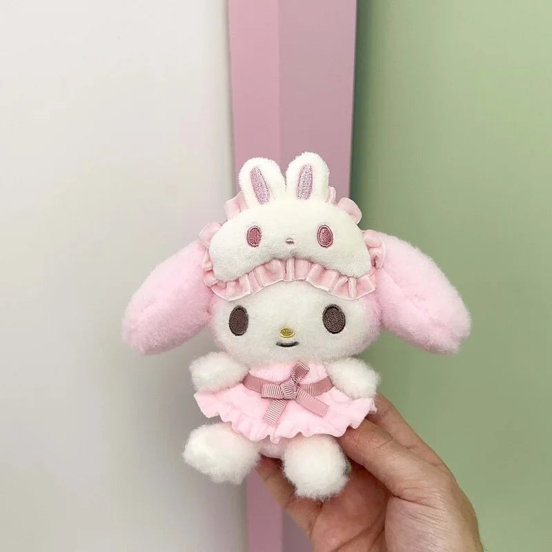 Sanrio Cute Hello Kitty Kuromi Melody Eye Mask Sleepwear Series Plush Doll Pendant Backpack Car Keychain Doll Toy Christmas Gift