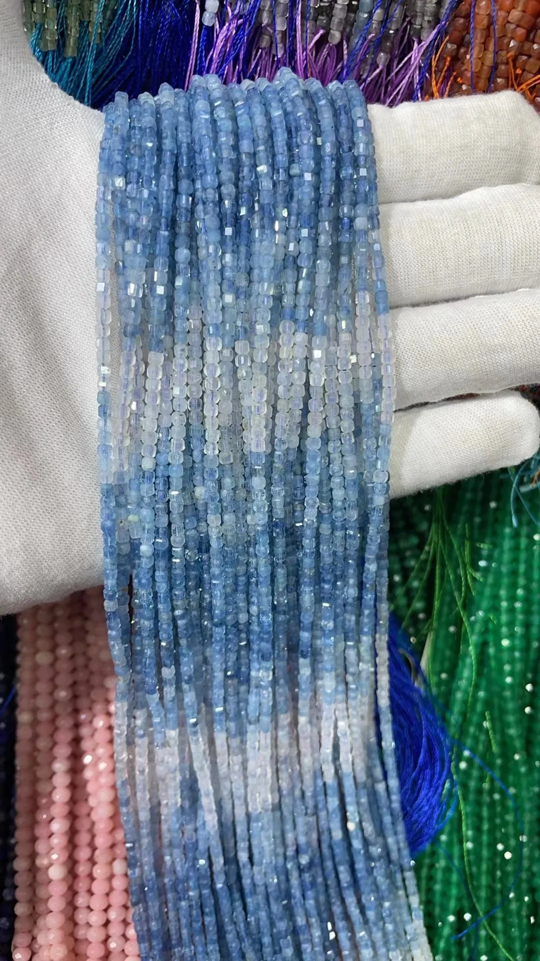 Natural Rainbow Tourmaline Cube Faceted 2.5X2.5mm Length38.5cm