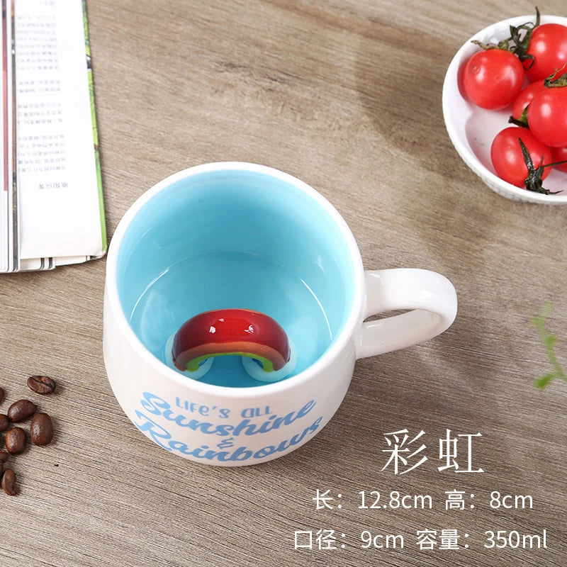 Cute Cartoon Coffee Figurine Mugs with Animal Inside, Ceramic 3D, Uincorn, Love Novelty Cup, Christmas Gift for Friends, Kids