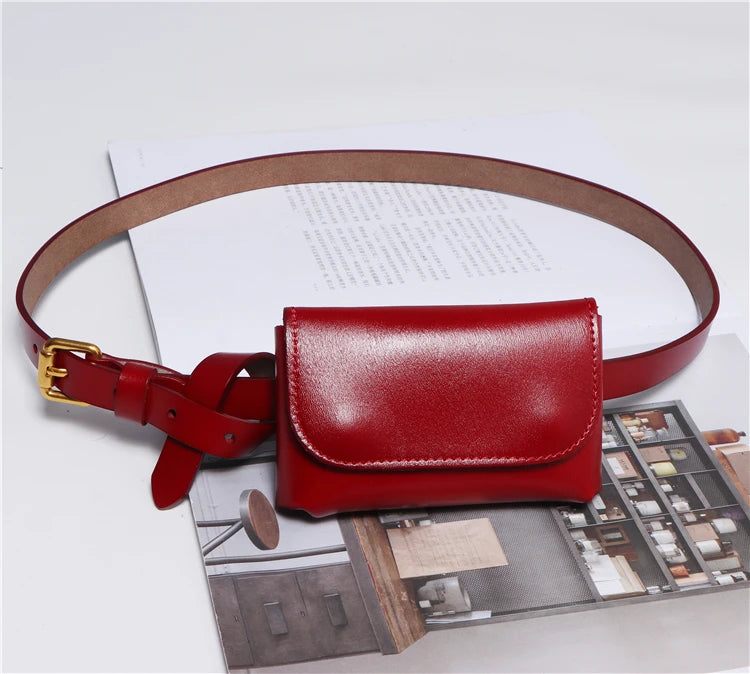 Genuine Leather Women's Thin Waistband Small Girdle Bag With Belt Korean Simple All-Match Decorative Dress Jeans Waist Belt