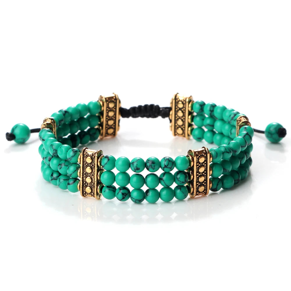 Natural Stone Beads Bracelet 4mm Malachite Black Lava Yoga Energy Hot Couple For Women Men Jewelry Braided Rope Knot Bangle Gift