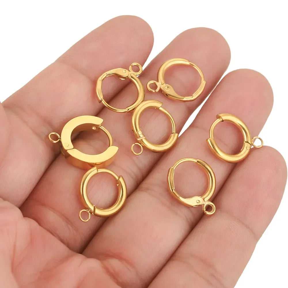 10pcs Stainless Steel Round Earrings Hooks Clasps Earring Post Components Parts Ear Ring for Making Supplies Women DIY Findings