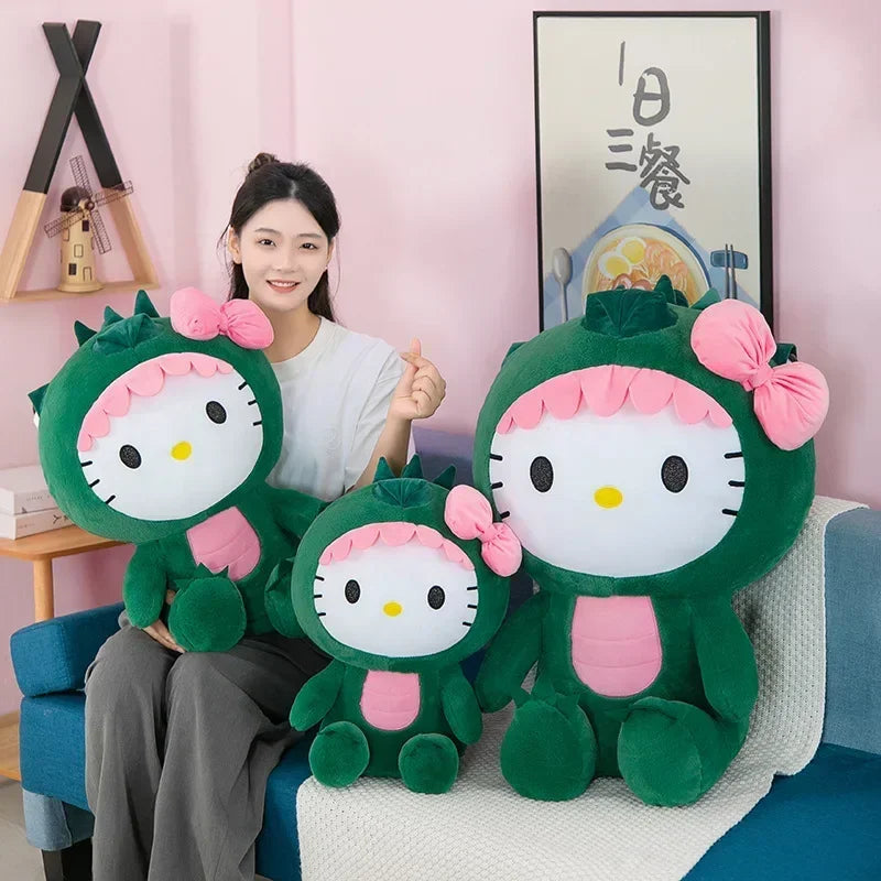 Sanrio Dinosaur Hello Kitty Plush Toy Kawaii Anime Kitty Plushie Pillow Cute 35/50/65cm/80cm Cartoon Stuffed Doll Christmas Gift