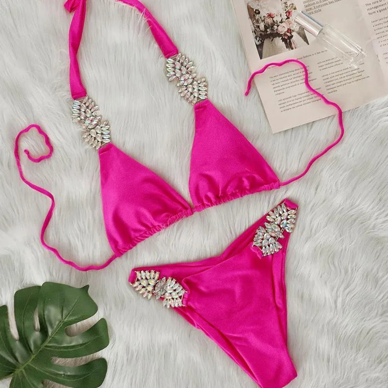 Shiny Sexy Bikinis Swimsuit With Rhinestones Women Swimwear Female Push Up Bikini Beach Swim Wear Bathing Suits Pool Bather 2025