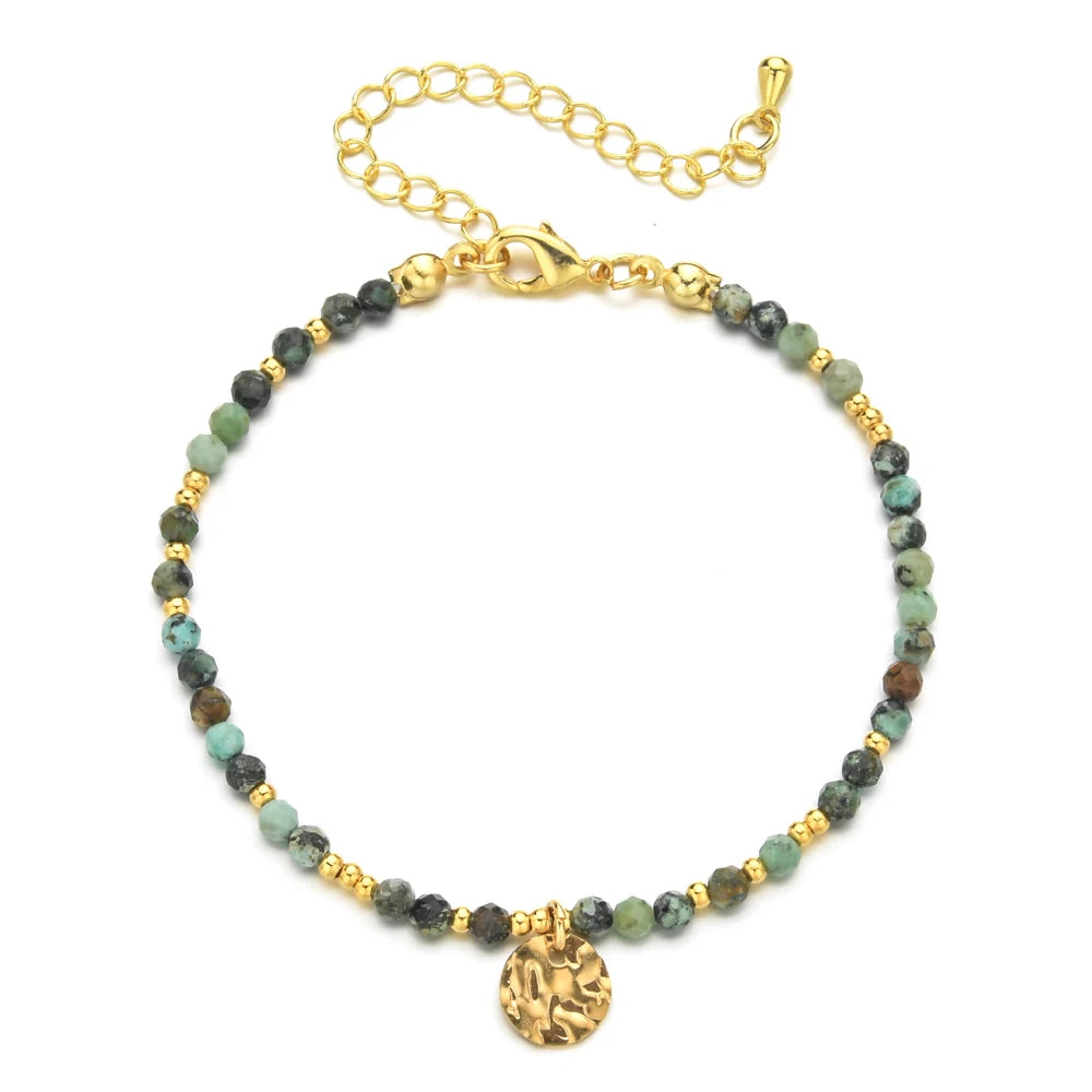 ZMZY Thin Natural Stone Turquoises Tourmaline Quartz/amethyst Love Stone Cut Beads Strand Bracelets for Women Girls Jewelry