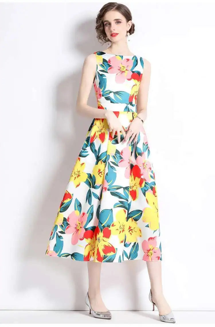 JAMERARY New Summer Hoilday Floral Midi Dress Women Printed A Line Long Vestidos