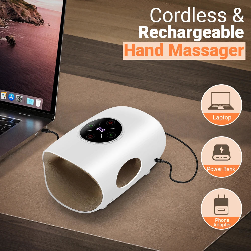 Electric Hand Massager with Air Compression Heat Cordless Palm Finger Massage Machine for Arthritis Finger Numbness Pain Relieve